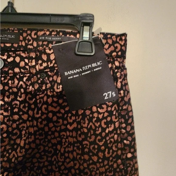 Banana Republic midrise skinny metallic leopard jean black copper Size 27 short - Picture 2 of 6
